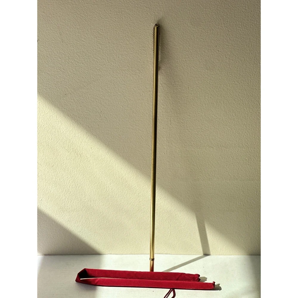 Vintage Brass Candle Lighter Long Wand Flint Style with Red Velvet Sleeve -As Is